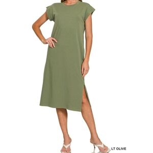 New Zenana Light Olive Midi Dress